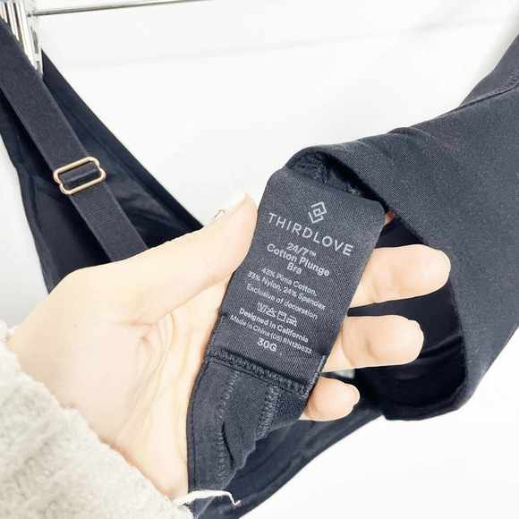 ThirdLove 24/7 Cotton Plunge Bra black Pima cotton classic uplift womens 30G - Picture 5 of 5